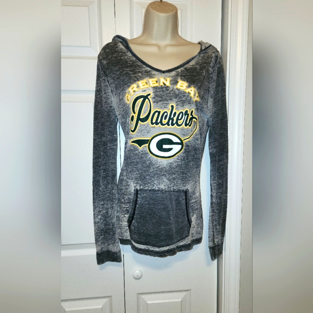 Green Bay Packers Burnout Style Long Sleeve Lightweight Hoodie/ Tee/Top - Size M